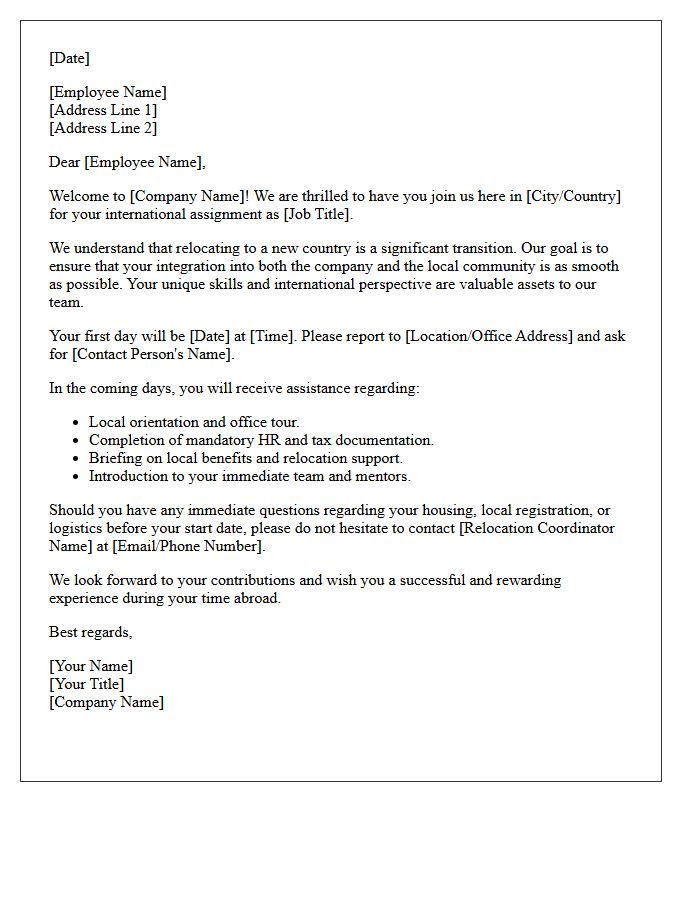 Welcome Letter to International Expatriate