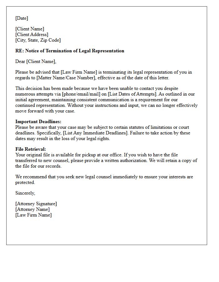 Unreachable Client Representation Termination Letter