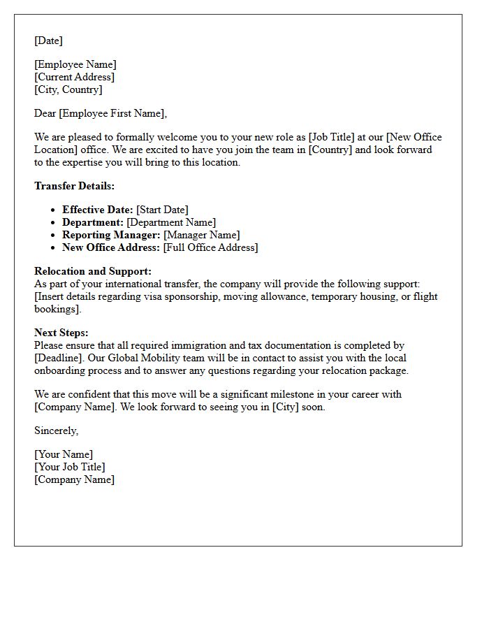 International Employee Transfer Welcome Letter