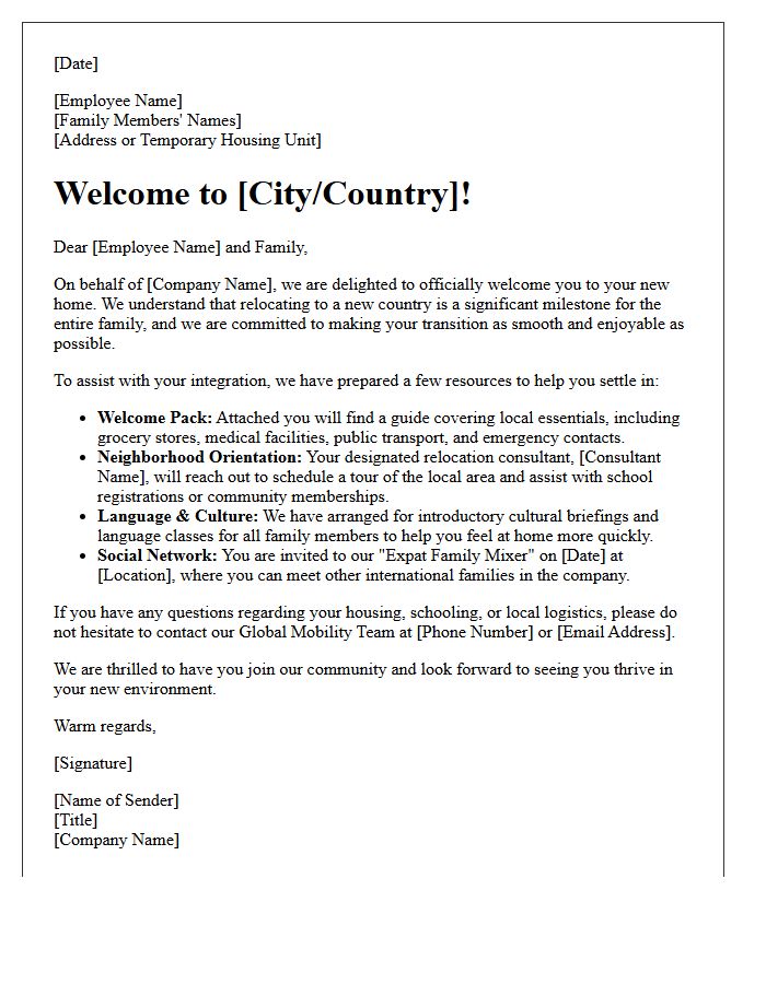 Expatriate Family Integration Welcome Letter