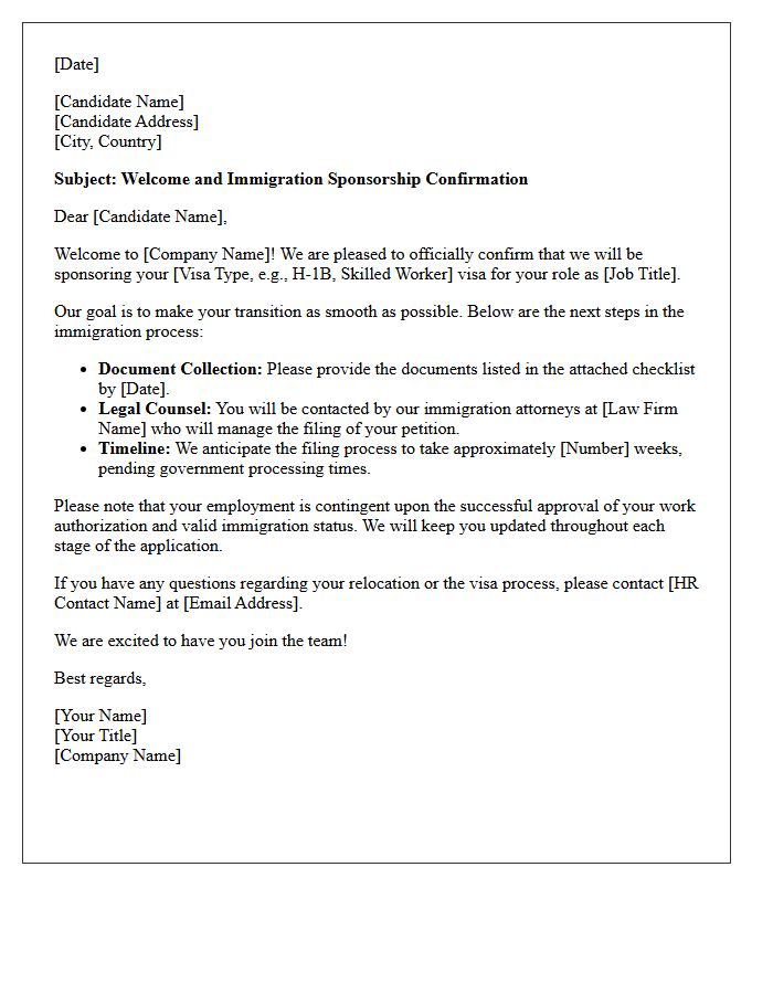 Immigration and Visa Sponsorship Welcome Letter