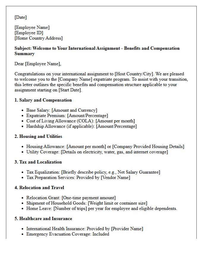 Expatriate Benefits and Compensation Welcome Letter