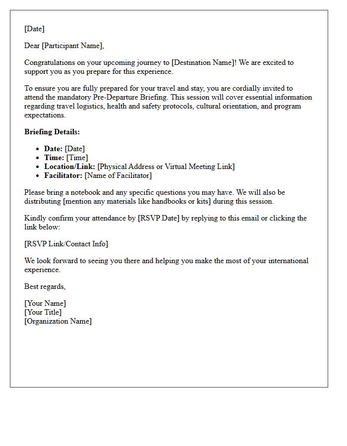 Pre-Departure Briefing Welcome Letter