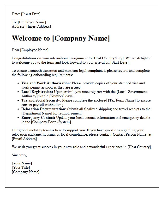 Expatriate Onboarding and Compliance Welcome Letter