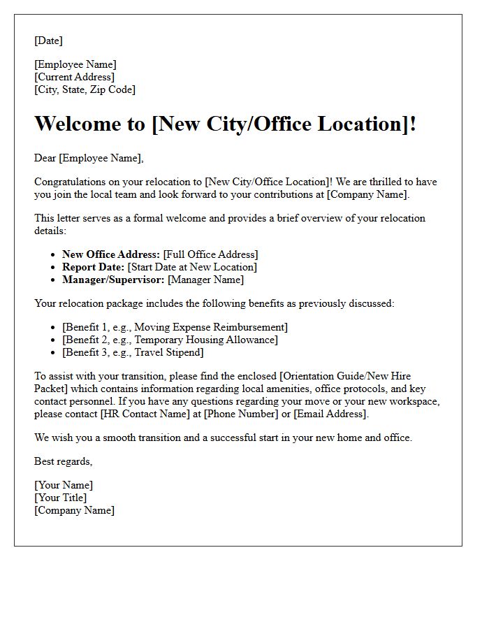 Standard Relocation Welcome Letter