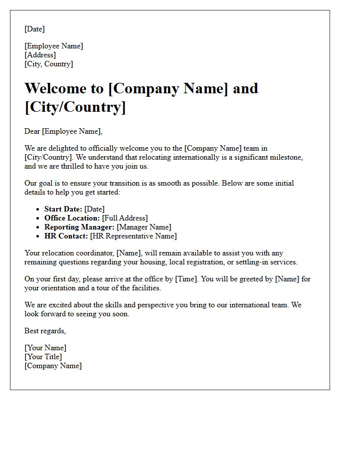 International Relocation Welcome Letter
