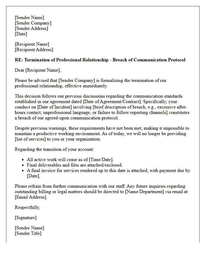 Breach of Communication Agreement Disengagement Letter