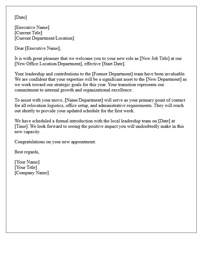 Executive Transfer Welcome Letter