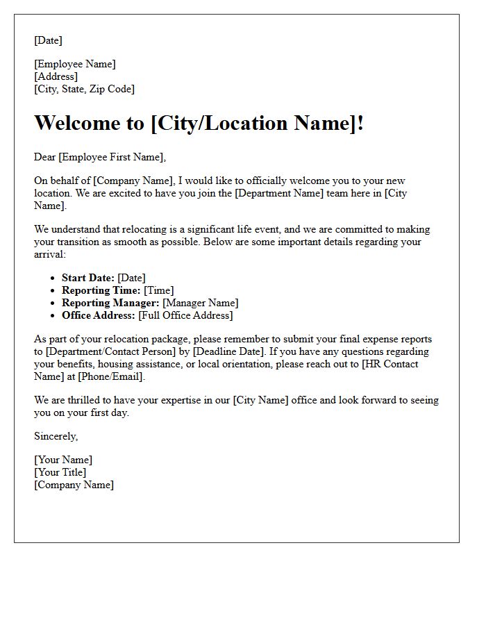 Domestic Relocation Welcome Letter