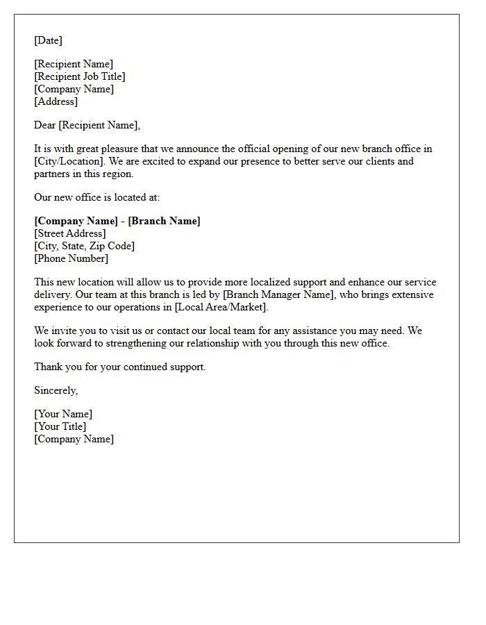 New Branch Office Welcome Letter