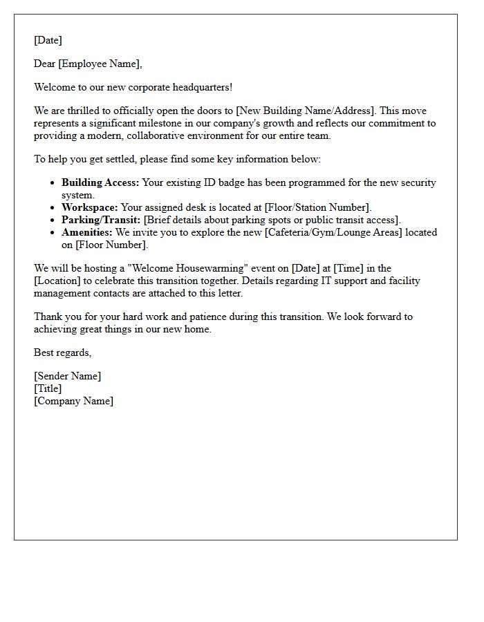 Corporate Headquarters Relocation Welcome Letter