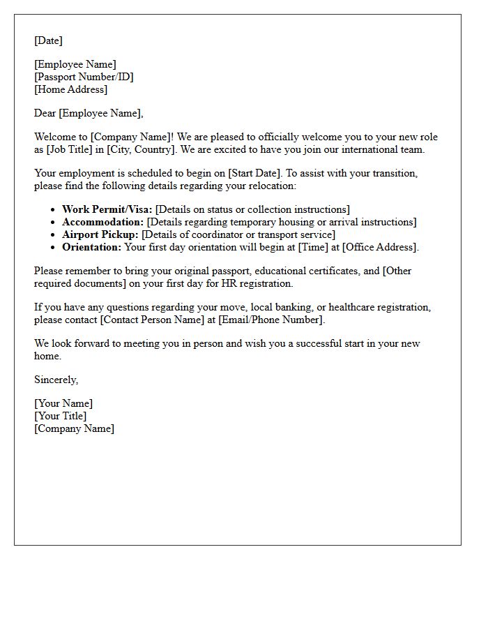 Expatriate Employee Welcome Letter
