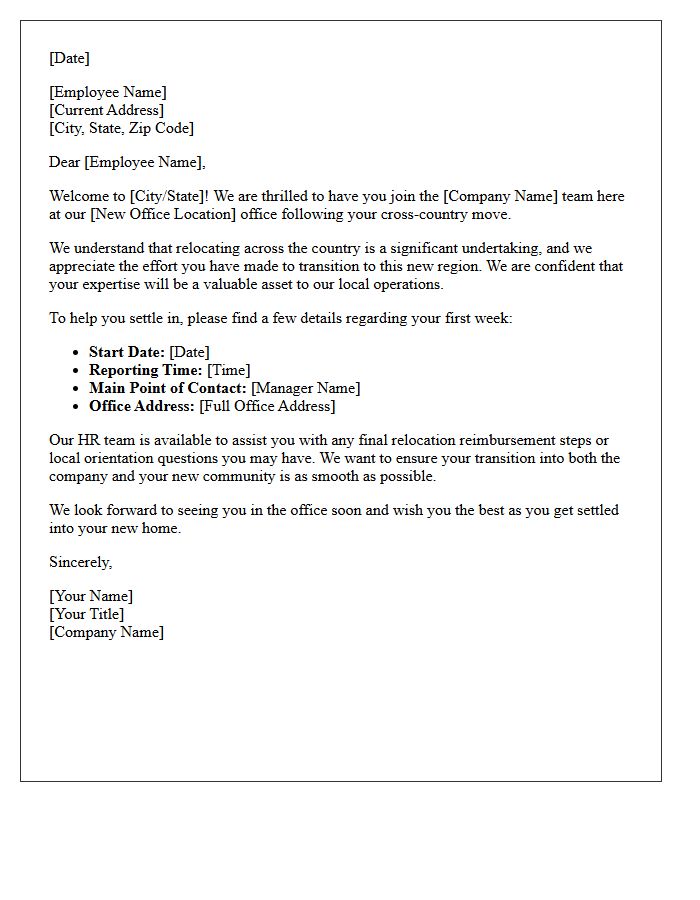 Cross-Country Relocation Welcome Letter