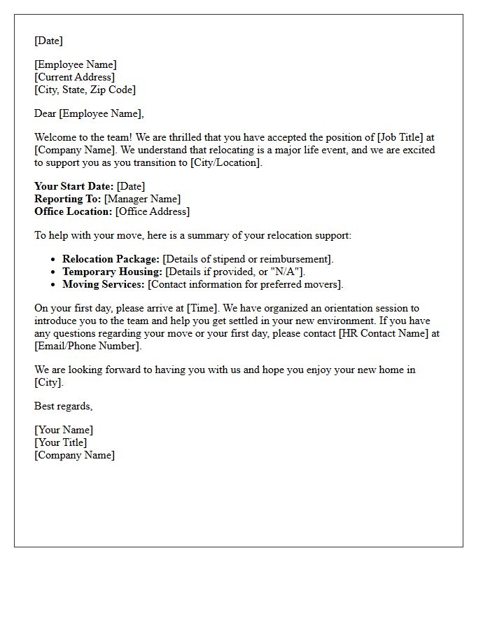 Relocating Employee Onboarding Welcome Letter