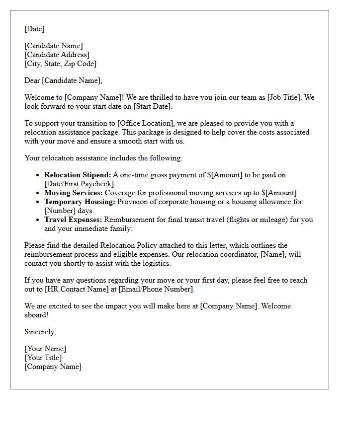 Welcome Letter With Relocation Assistance Details