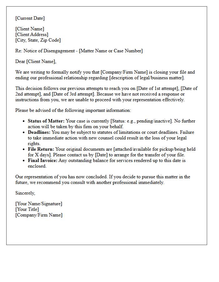 Standard Loss of Contact Disengagement Letter