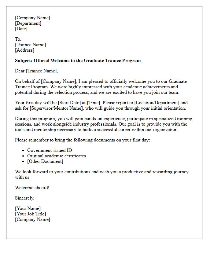 Official Welcome Letter to Graduate Trainee