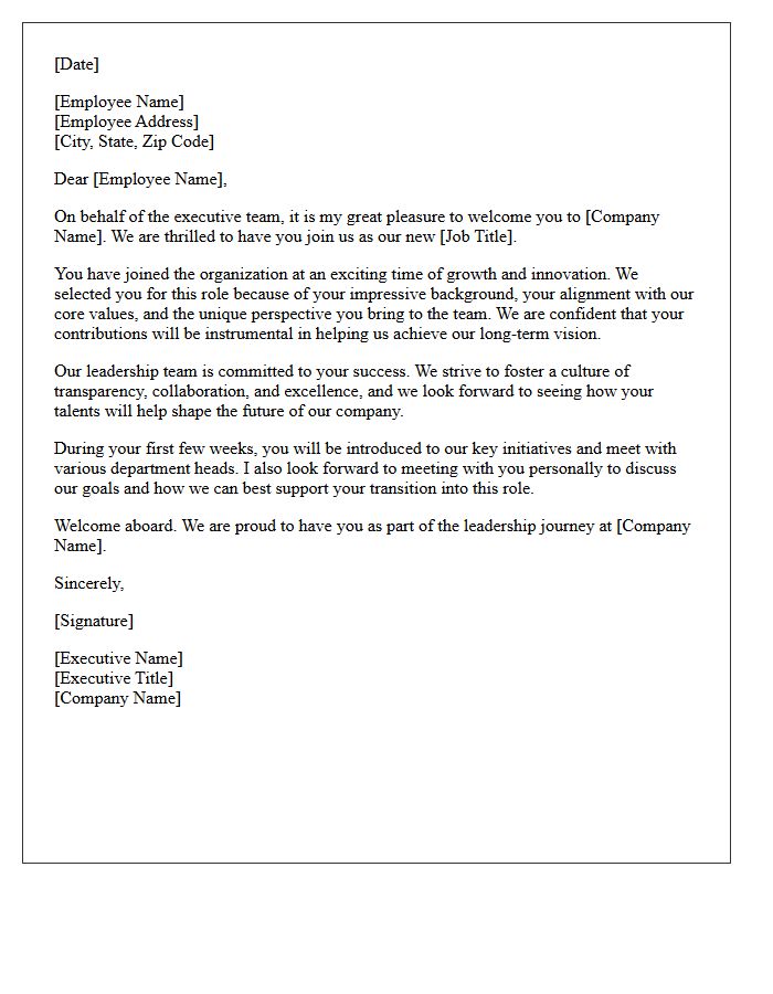 Executive Leadership Welcome Letter
