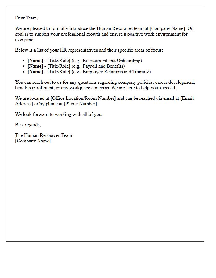 Human Resources Team Introduction Letter
