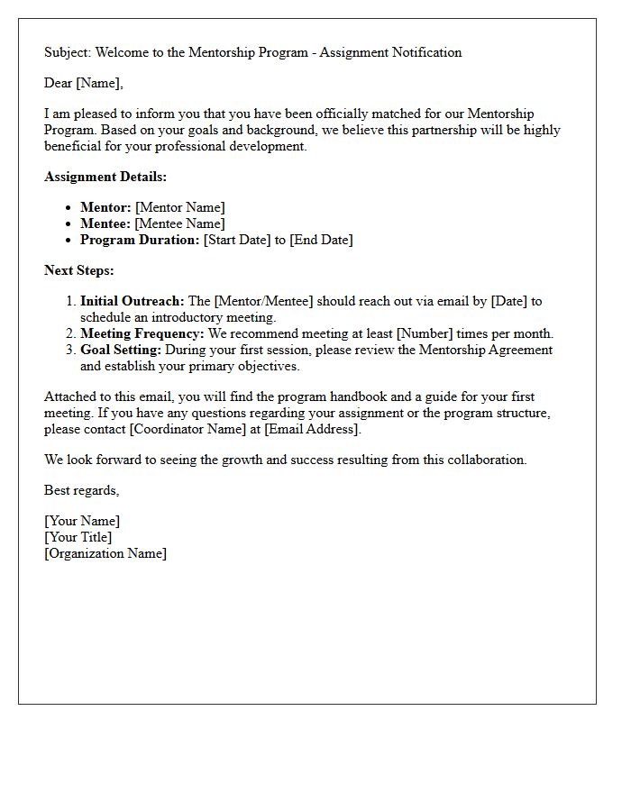 Mentorship Assignment Welcome Letter