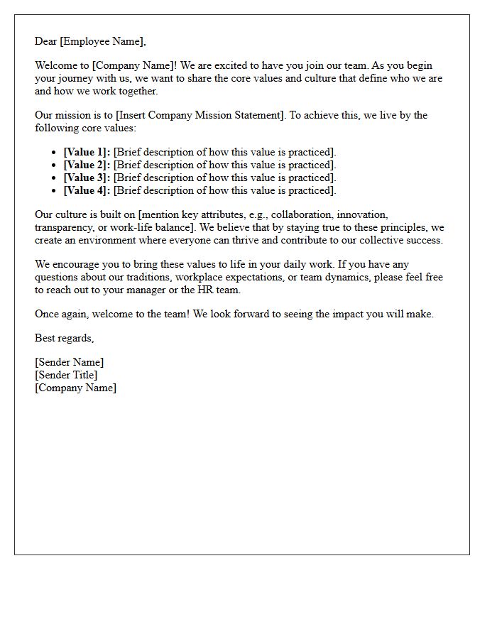 Company Culture and Values Introduction Letter