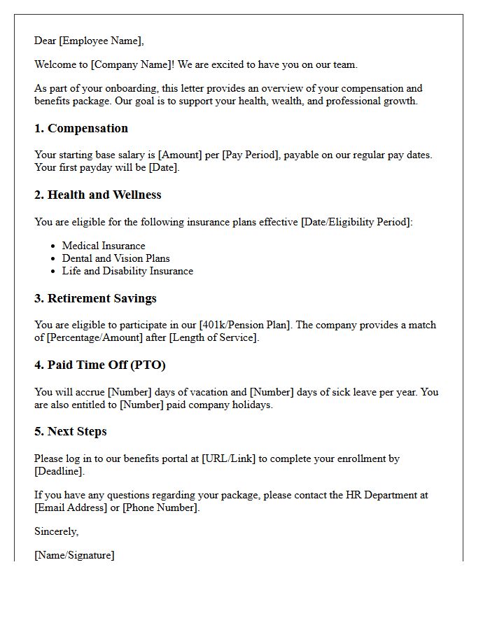 Benefits and Compensation Welcome Letter