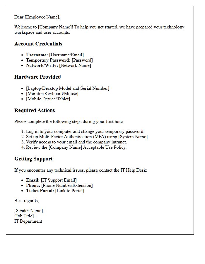 Information Technology Setup Welcome Letter