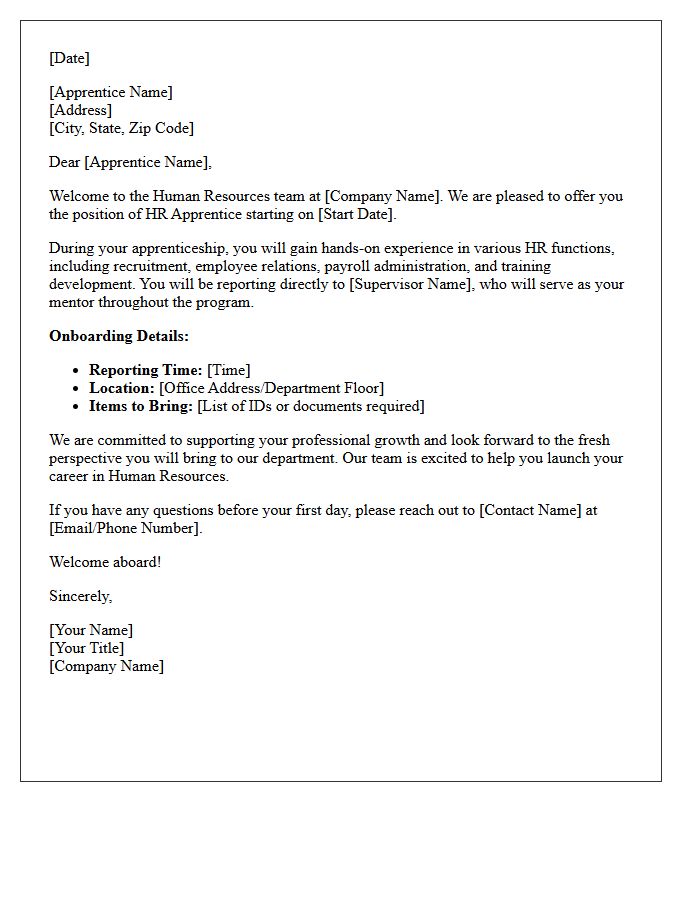 Human Resources Apprenticeship Welcome Letter