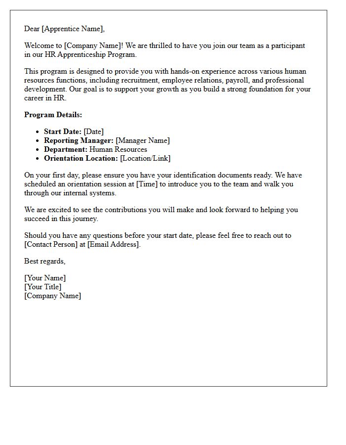 Welcome Letter to Our HR Apprenticeship Program
