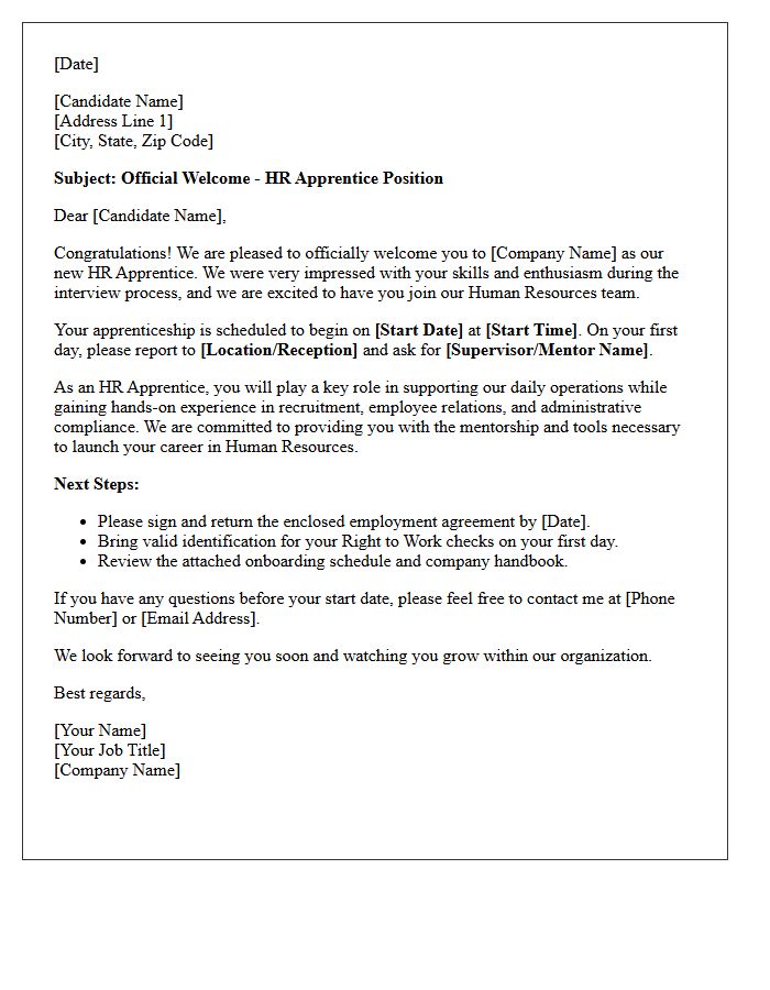Official Welcome Letter for HR Apprentice Candidates