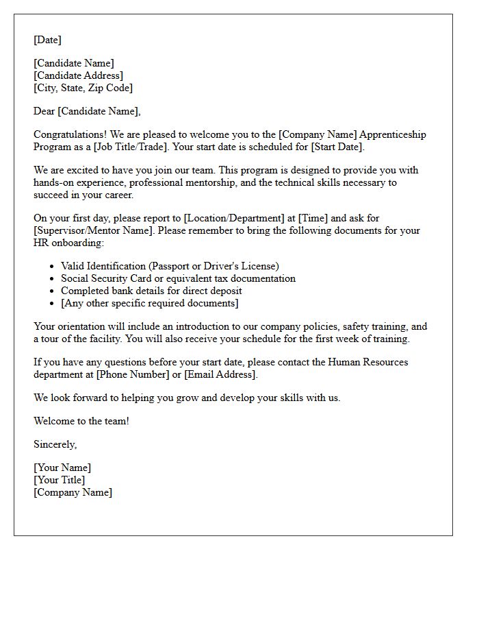 Apprenticeship Candidate Welcome Letter for Human Resources