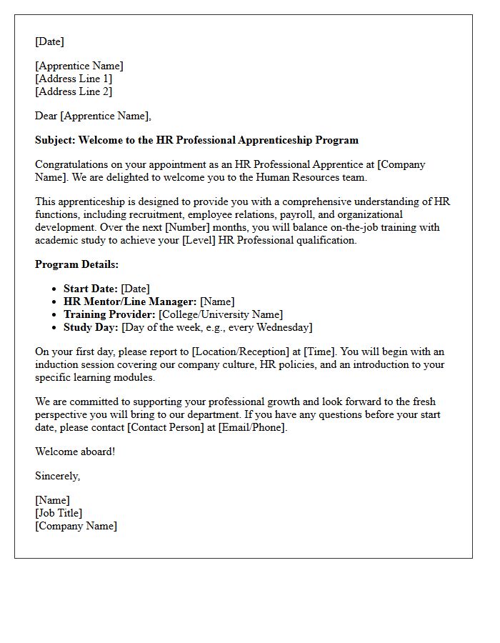 Welcome Letter to the HR Professional Apprenticeship