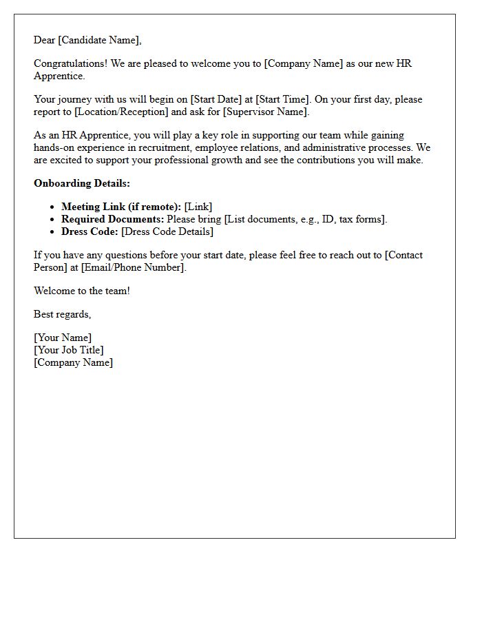 Welcome Letter for Incoming HR Apprentice Candidates