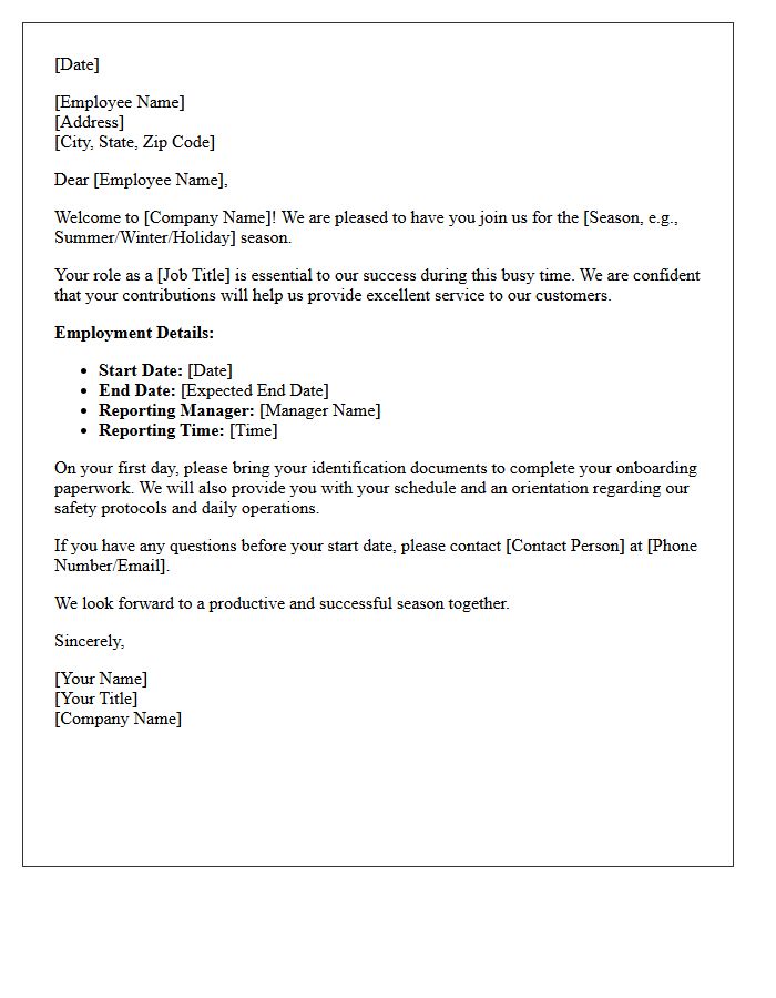Welcome Letter to Seasonal Worker