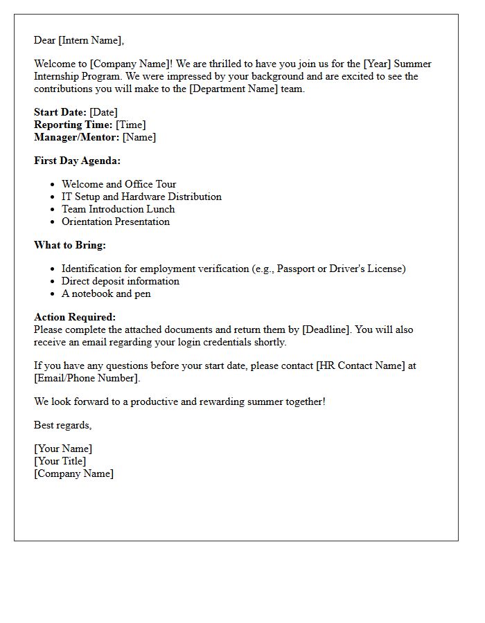 Onboarding Letter for Summer Interns