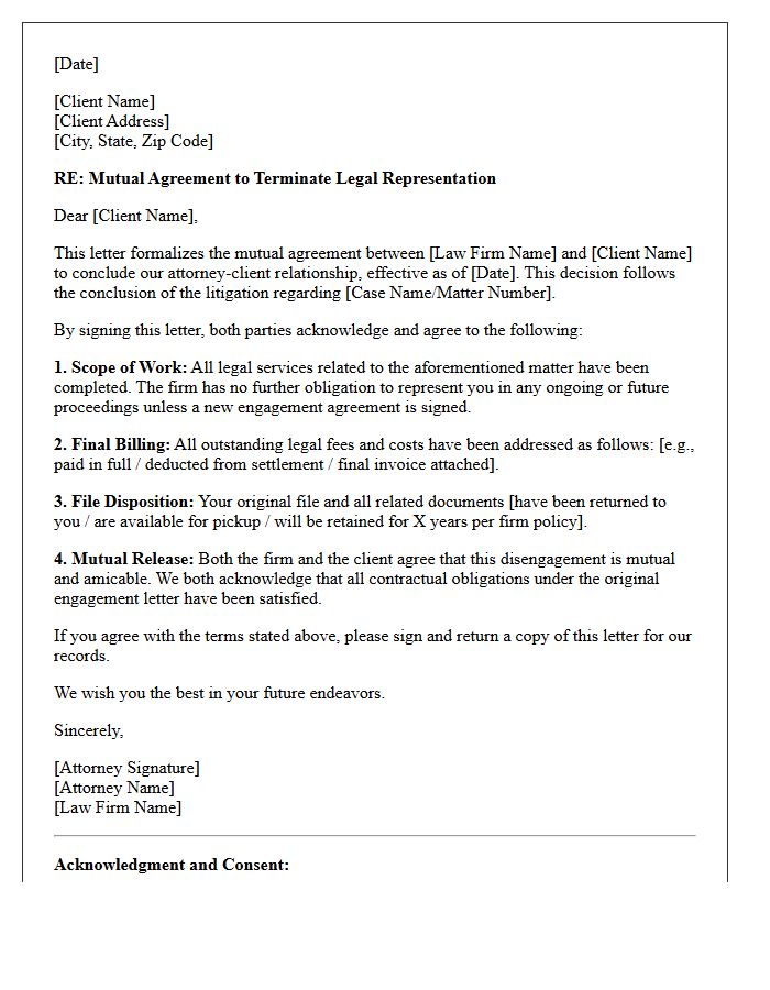 Post-Litigation Mutual Consent Disengagement Letter