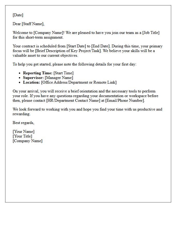 Welcome Letter for Short-Term Staff