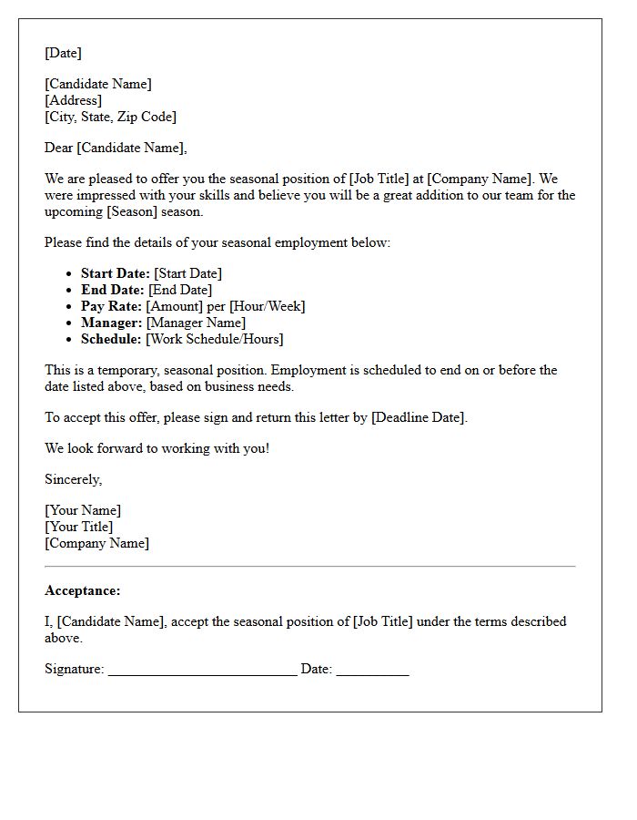 Acceptance Letter for Seasonal Roles