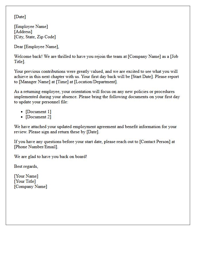 Rehire Welcome Letter for Returning Workers