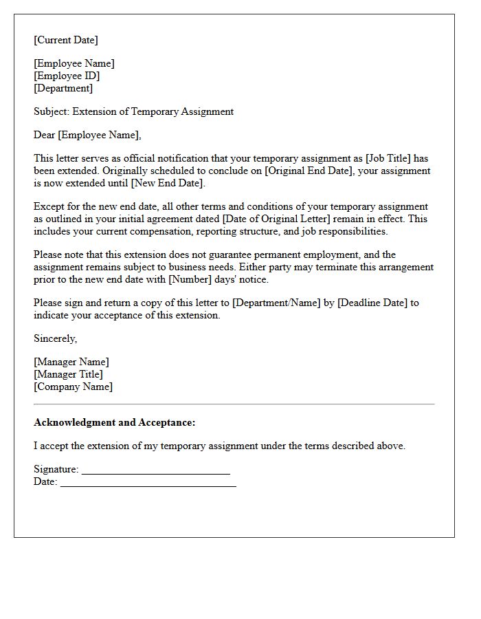 Extension Letter for Temporary Assignments
