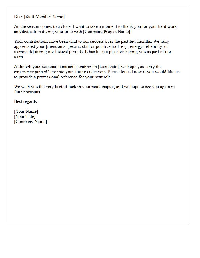 Farewell Letter for Departing Seasonal Staff