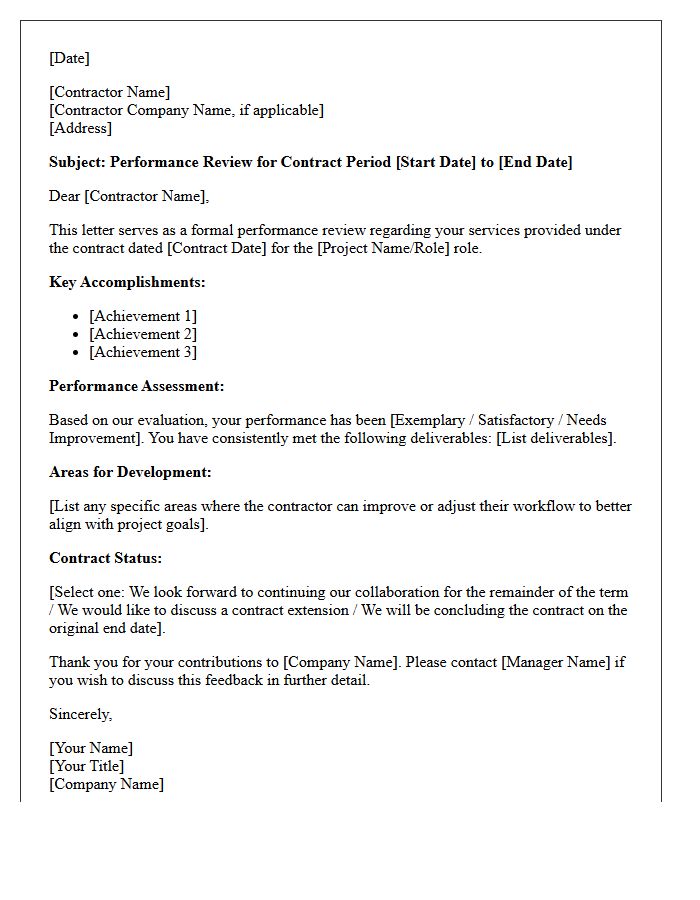 Performance Review Letter for Contract Workers