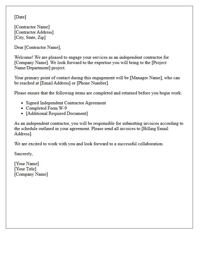 Independent Contractor Welcome Letter