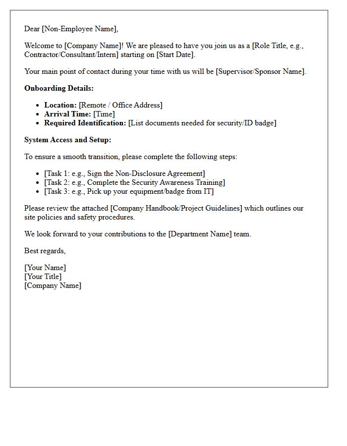 Non-Employee Welcome and Onboarding Letter