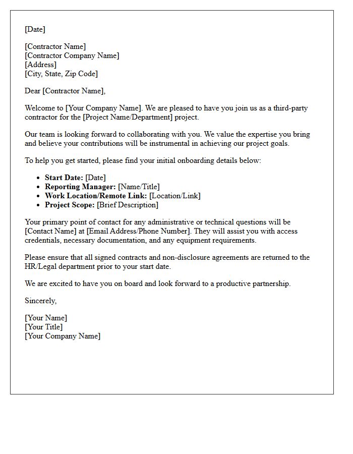 Third-Party Contractor Welcome Letter