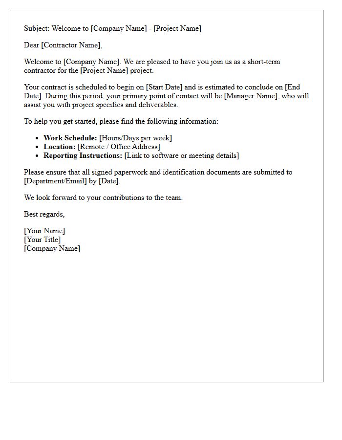 Short-Term Contractor Welcome Letter