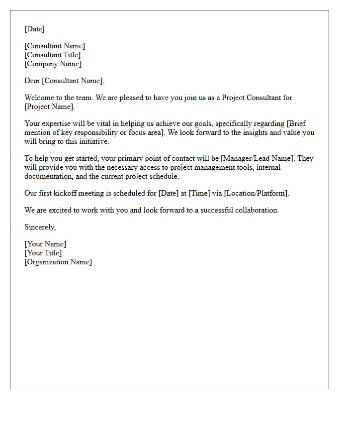 Project Consultant Welcome Letter