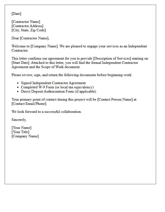 Independent Contractor Agreement Welcome Letter