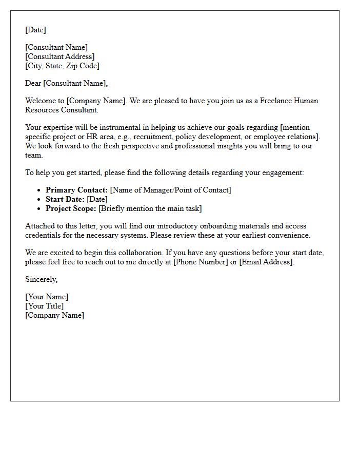 Welcome Letter to Freelance Human Resources Consultant