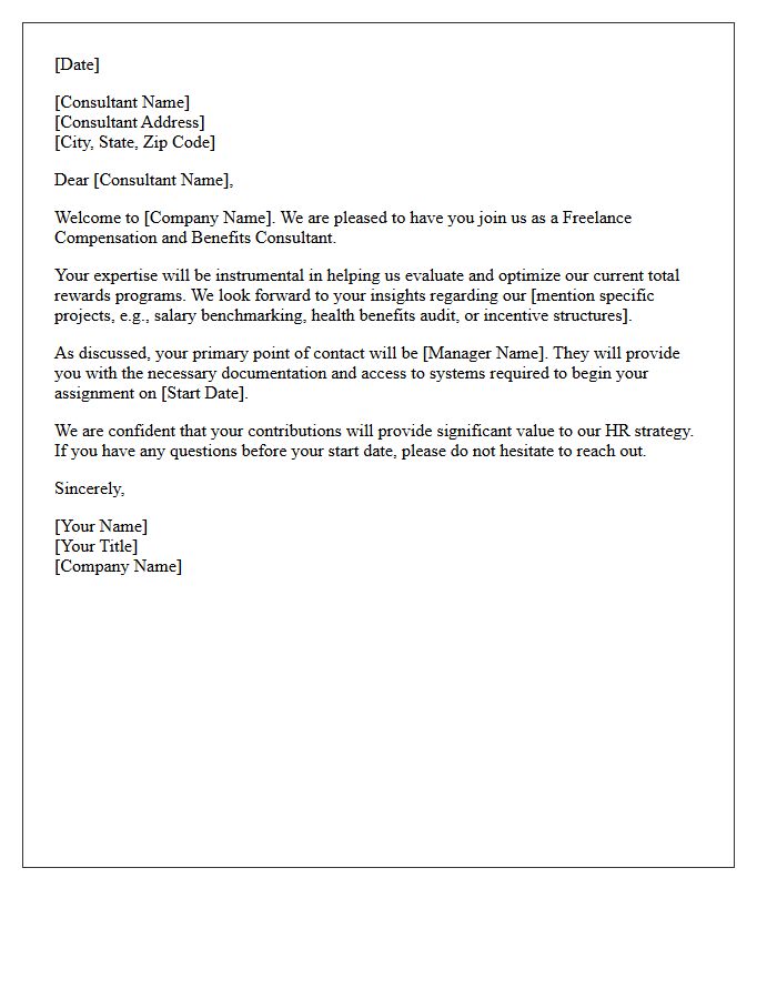 Welcome Letter to Freelance Compensation and Benefits Consultant